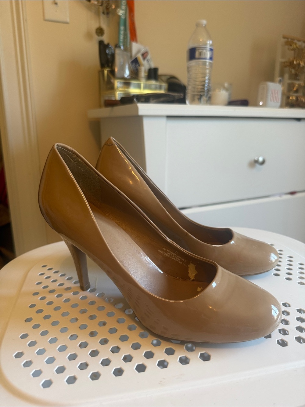 Classic Nude Patent Mid-Heel Pumps - Women